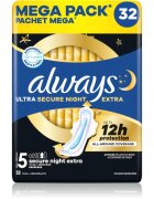 Always Ultra Secure Night Extra Size 5 egészségügyi betétek éjszakára 32 db