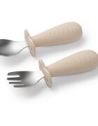 BabyOno Be Active Stainless Steel Spoon and Fork étkészlet gyermekeknek Beige 12m+ 2 db