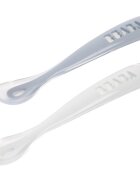Beaba Silicone Spoon Set kiskanál tokkal Pebble / Cloud Blue 2 db