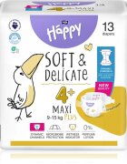 BELLA Baby Happy Soft&Delicate eldobható pelenkák nedvességelvezető csatornákkal Maxi Plus 9-15 kg 13 db