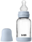 BIBS Baby Glass Bottle Silicone antikólikás cumisüveg szilikon itatócsőrrel Baby Blue 1 db