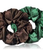 BrushArt Hair Large satin scrunchie set hajgumik Brown & Green