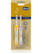 Chicco Toothbrush Set 6-36m fogkefe gyermekeknek Lilac-Mustard 6-36m 2 db