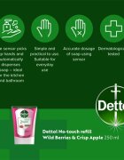 Dettol Energise Liquid Hand Wash Wild Berries & Crisp Apple érintésmentes szappanadagoló utántöltő 250 ml