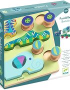 DJECO Puzzle & Push Along Toy Animal Toy Cars interaktív formaberakó játék 18m+ 12 db