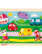 Janod Chunky Puzzle Vehicles interaktív formaberakó játék 18m+ 7 db