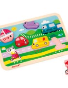 Janod Chunky Puzzle Vehicles interaktív formaberakó játék 18m+ 7 db