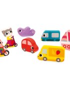 Janod Chunky Puzzle Vehicles interaktív formaberakó játék 18m+ 7 db