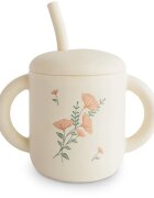 Mushie Silicone Training Cup Pink Flowers bögre szívószállal 1 db