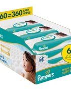 Pampers Aqua Soft Touch nedves tisztító törlőkendők gyermekeknek 6x60 db