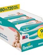 Pampers Sensitive Baby Wipes nedves tisztító törlőkendők gyermekeknek 9x80 db