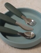 Petite&Mars Take&Match Stainless Steel Cutlery Set étkészlet gyermekeknek Bitter Cocoa 12m+ 3 db