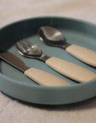 Petite&Mars Take&Match Stainless Steel Cutlery Set étkészlet gyermekeknek Sweet Pea 12m+ 3 db