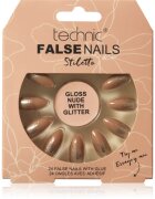 Technic Cosmetics False Nails Stiletto műköröm Gloss Nude with Glitter 24 db