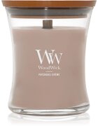 Woodwick Opulent Wood Patchouli Creme illatgyertya fa kanóccal 275 g