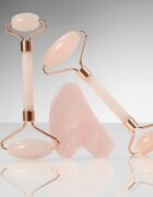 Zoë Ayla Rose Quartz Facial Roller And Gua Sha Tool ajándékszett az arcra