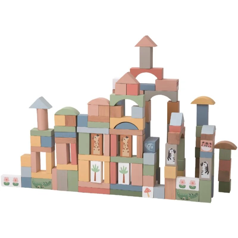 2Kids Toys Safari Animal Blocks interaktív játék fából készült 12m+ 120 db