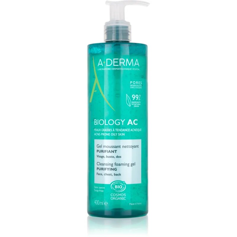 A-Derma Biology AC tisztító habzó gél kombinált és zsíros bőrre 400 ml