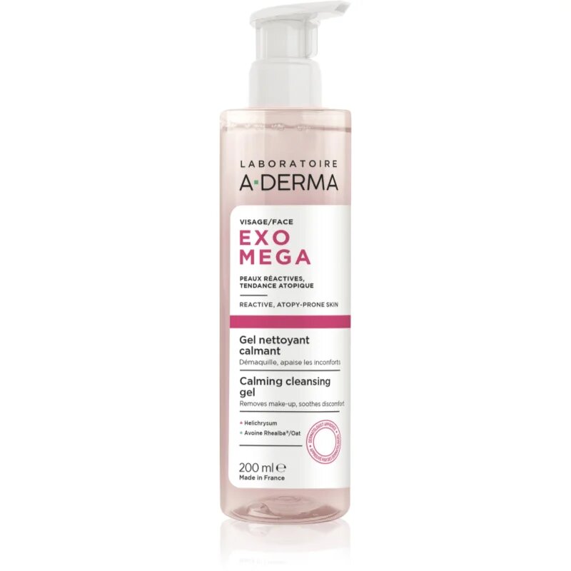 A-Derma Exomega Calming Cleansing Gel arctisztító és szemfestéklemosó gél nyugtató hatással 200 ml