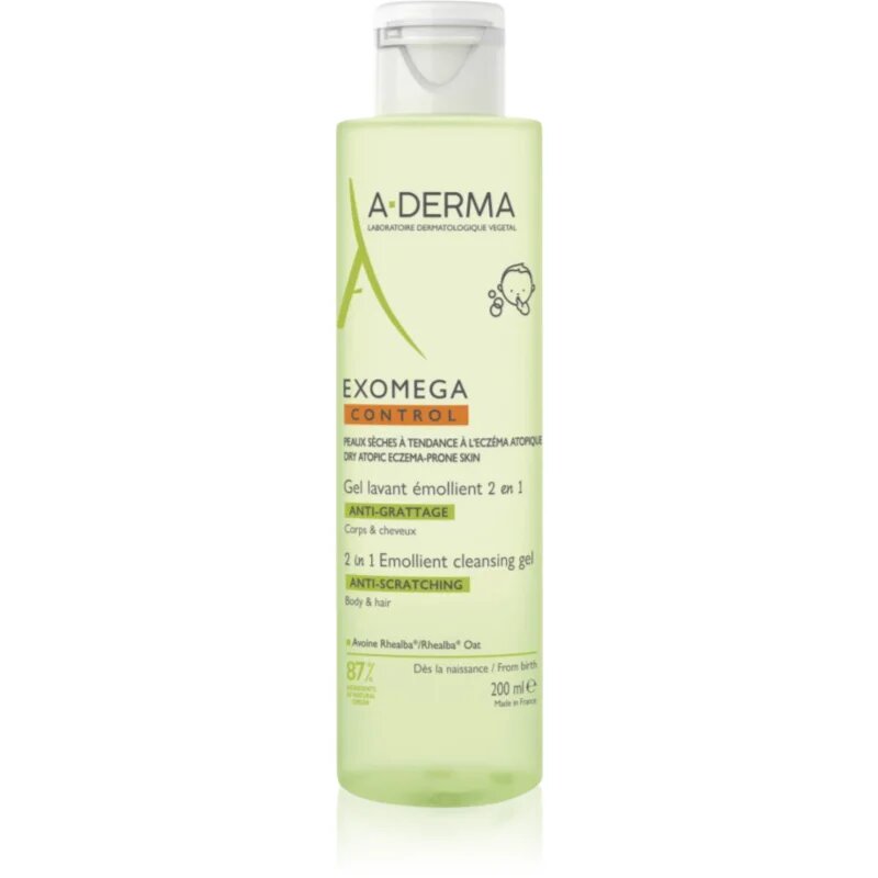 A-Derma Exomega Control 2 in 1 emollient cleansing gel tusfürdő gél száraz és atópiás bőrre 200 ml