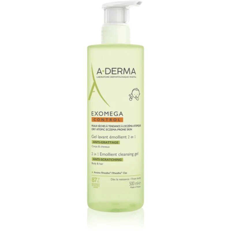 A-Derma Exomega Control 2 in 1 emollient cleansing gel tusfürdő gél száraz és atópiás bőrre 500 ml