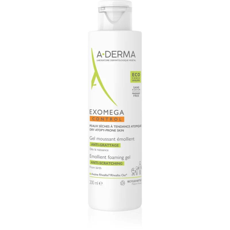 A-Derma Exomega Control Emollient Foaming Gel hidratáló habzó gél száraz és atópiás bőrre 200 ml