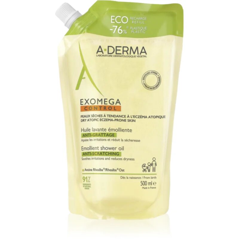 A-Derma Exomega Control Emollient Shower Oil hidratáló tusoló olaj utántöltő 500 ml
