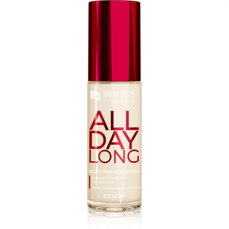 AA Wings of Color All Day Long Long Lasting Foundation tartós alapozó árnyalat 501 Ivory 30 ml