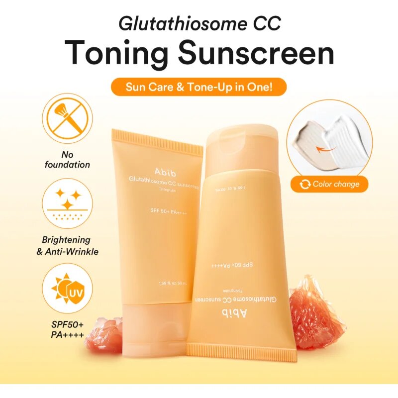 Abib Glutathiosome CC Sunscreen Toning Tube védő és tonizáló folyadék arcra élénkítő hatással SPF 50+ 50 ml
