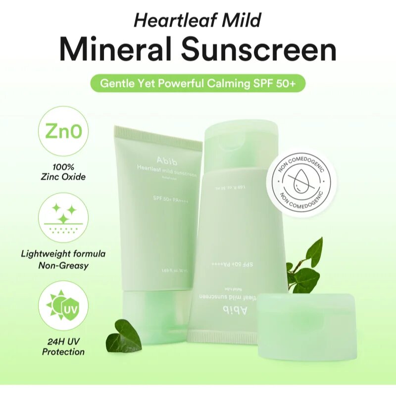 Abib Heartleaf Mild Sunscreen Relief Tube napozókrém arcra nyugtató hatással SPF 50+ 50 ml