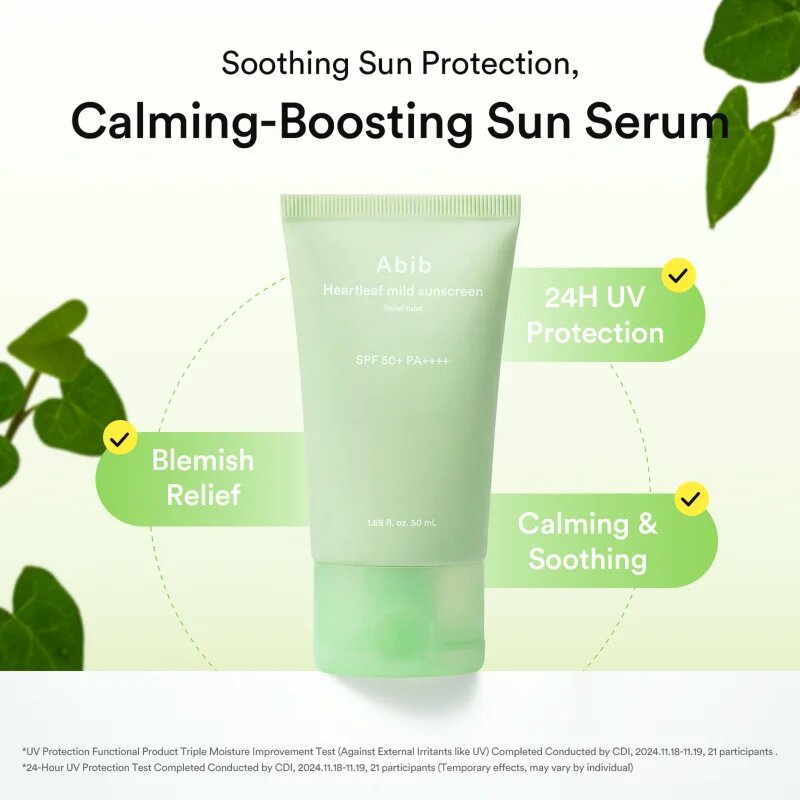 Abib Heartleaf Mild Sunscreen Relief Tube napozókrém arcra nyugtató hatással SPF 50+ 50 ml