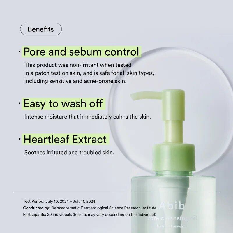 Abib Heartleaf Pore Cleansing Oil-wash gyengéden tisztító olaj nyugtató hatással 200 ml