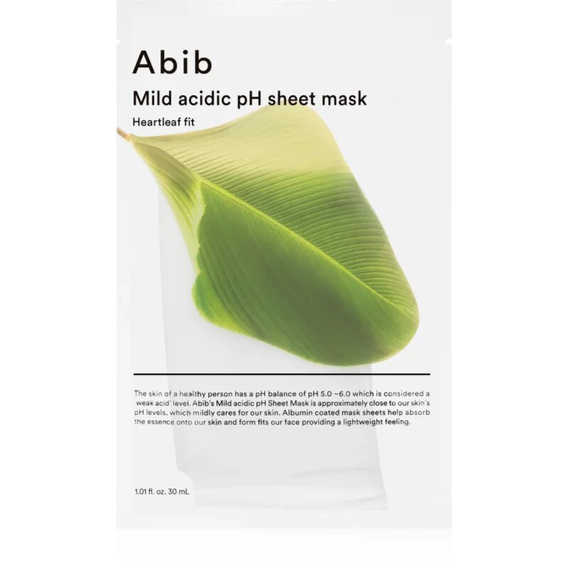 Abib Mild Acidic pH Sheet Mask Heartleaf Fit nyugtató hatású gézmaszk az aknéra hajlamos érzékeny bőrre 30 ml