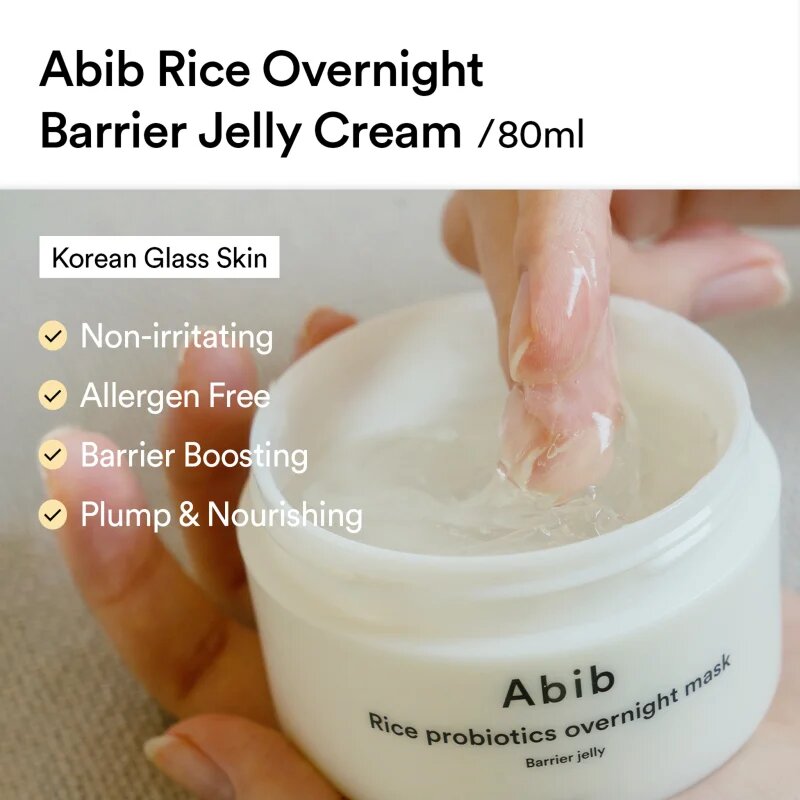 Abib Rice Probiotics Overnight Mask Barrier Jelly éjszakai arcmaszk az intenzív hidratálásért 80 ml