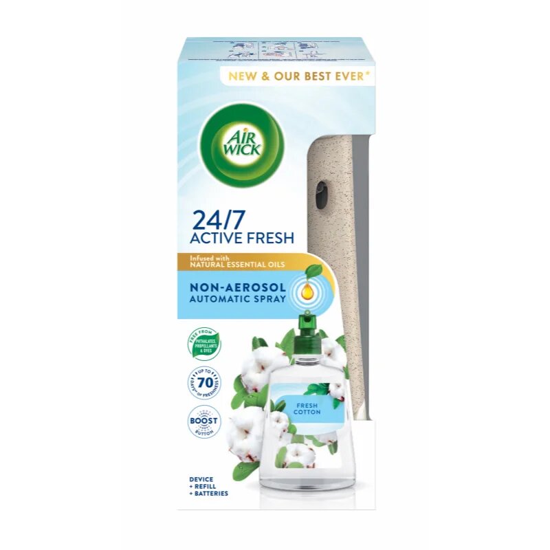 Air Wick Active Fresh Linen & White Orchid automata légfrissítő utántöltővel 228 ml