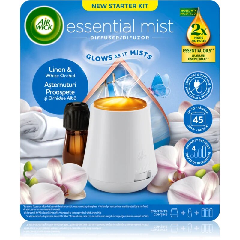 Air Wick Essential Mist Linen & White Orchid Aroma diffúzor töltettel 1 db