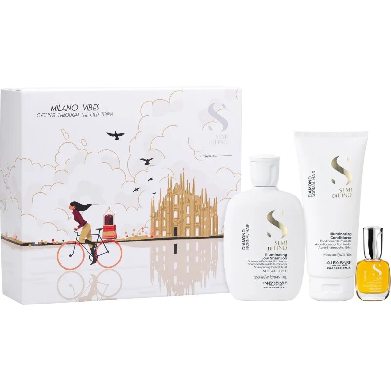 Alfaparf Milano Semi di Lino Diamond Holiday Kit ajándékszett a fénylő és selymes hajért