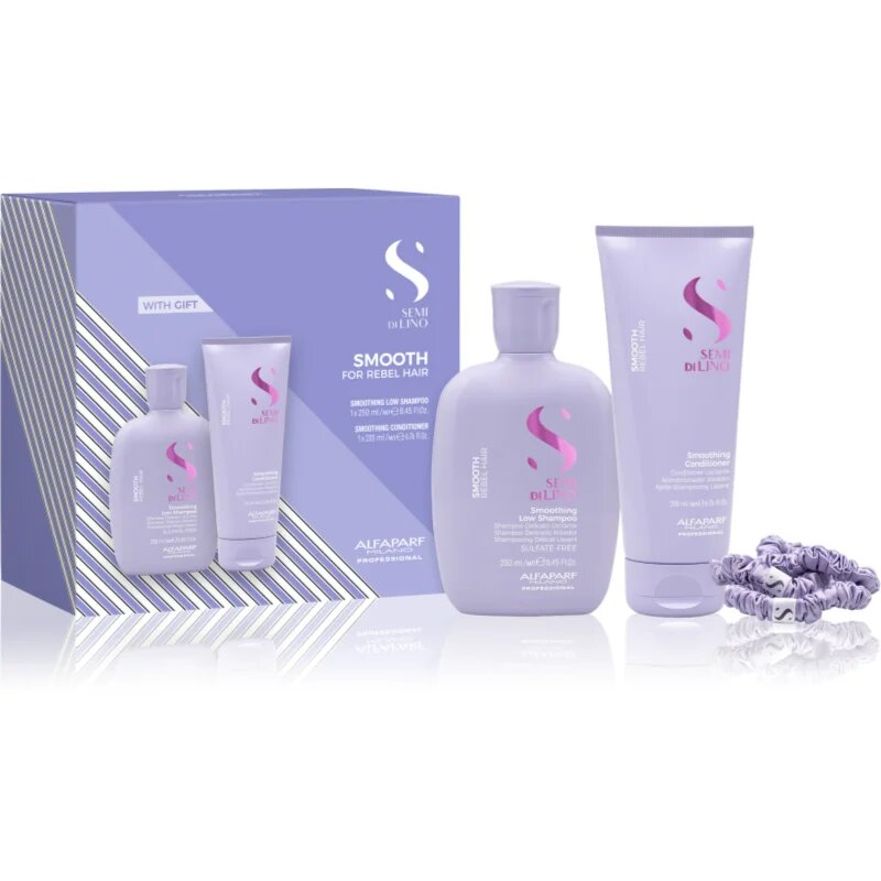 Alfaparf Milano Semi di Lino Smooth Duo Kit ajándékszett a rakoncátlan és töredezett hajra 3 db