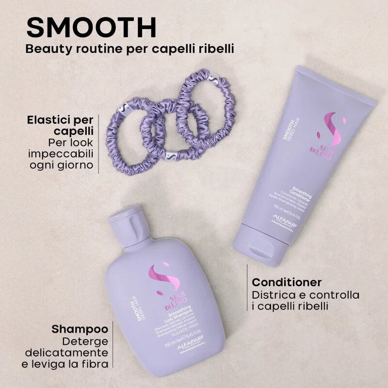 Alfaparf Milano Semi di Lino Smooth Duo Kit ajándékszett a rakoncátlan és töredezett hajra 3 db