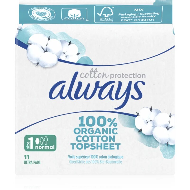 Always Cotton Protection Normal egészségügyi betétek parfümmentes 11 db