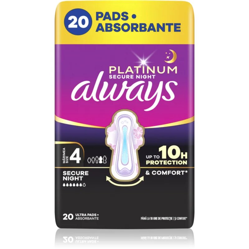 Always Platinum Secure Night Size 4 egészségügyi betétek éjszakára 20 db
