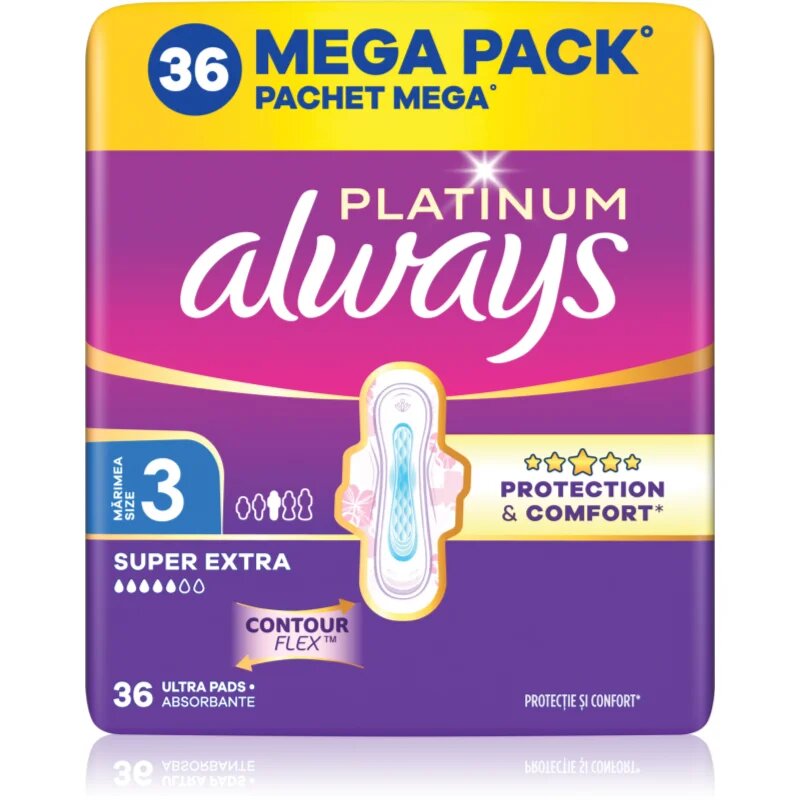 Always Platinum Super Extra Size 3 egészségügyi betétek szárnyakkal 36 db