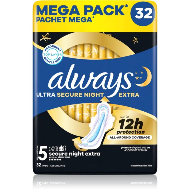Always Ultra Secure Night Extra Size 5 egészségügyi betétek éjszakára 32 db