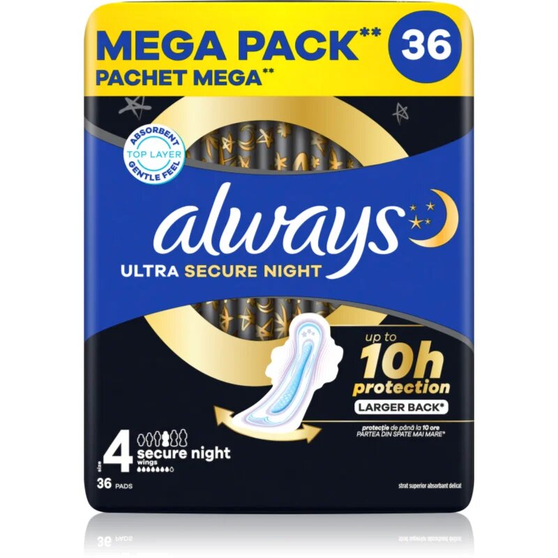 Always Ultra Secure Night Size 4 egészségügyi betétek éjszakára 36 db