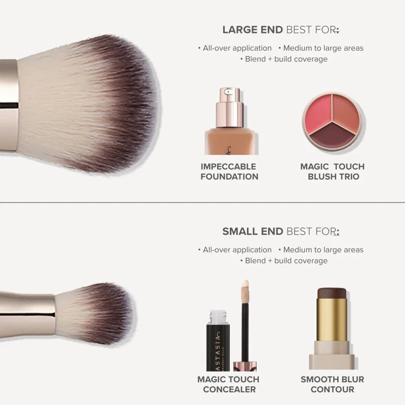 Anastasia Beverly Hills Impeccable Foundation & Face Brush kétvégű univerzális alapozó ecset 1 db