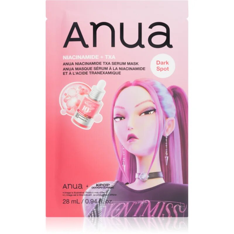 Anua K-Pop Demon Hunters Niacinamide TXA Serum Mask fehérítő gézmaszk hidratáló hatással 28 ml