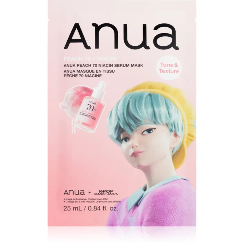 Anua K-Pop Demon Hunters Peach 70% Niacin Mask élénkítő arcmaszk kollagénnel 1 db