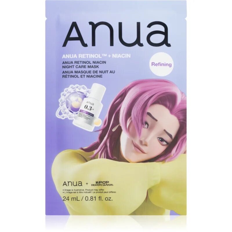 Anua K-Pop Demon Hunters Retinol Niacin Night Care Mask bőrmegújító éjszakai maszk ráncokra 24 ml