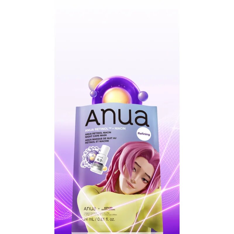 Anua K-Pop Demon Hunters Retinol Niacin Night Care Mask bőrmegújító éjszakai maszk ráncokra 24 ml