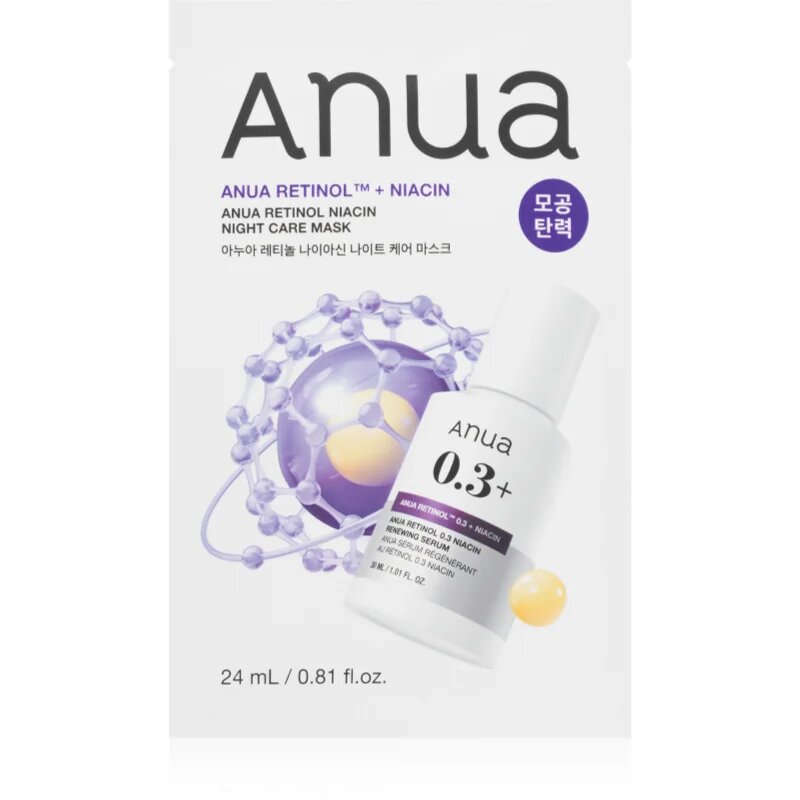 Anua Retinol + Niacin Night Care Mask szövet arcmaszk a ráncok ellen egységesíti a bőrszín tónusait 24 ml